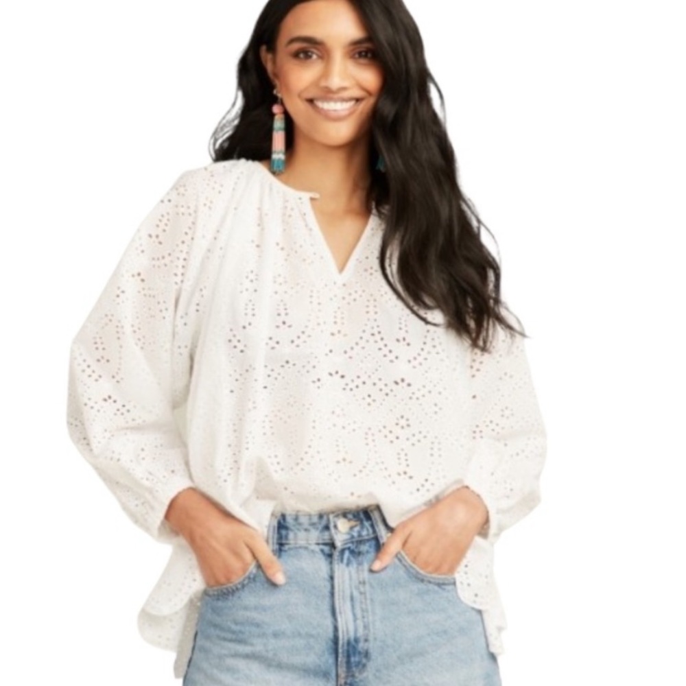 NWT Roller Rabbit Anette Eyelet Button Front Blouse Size L